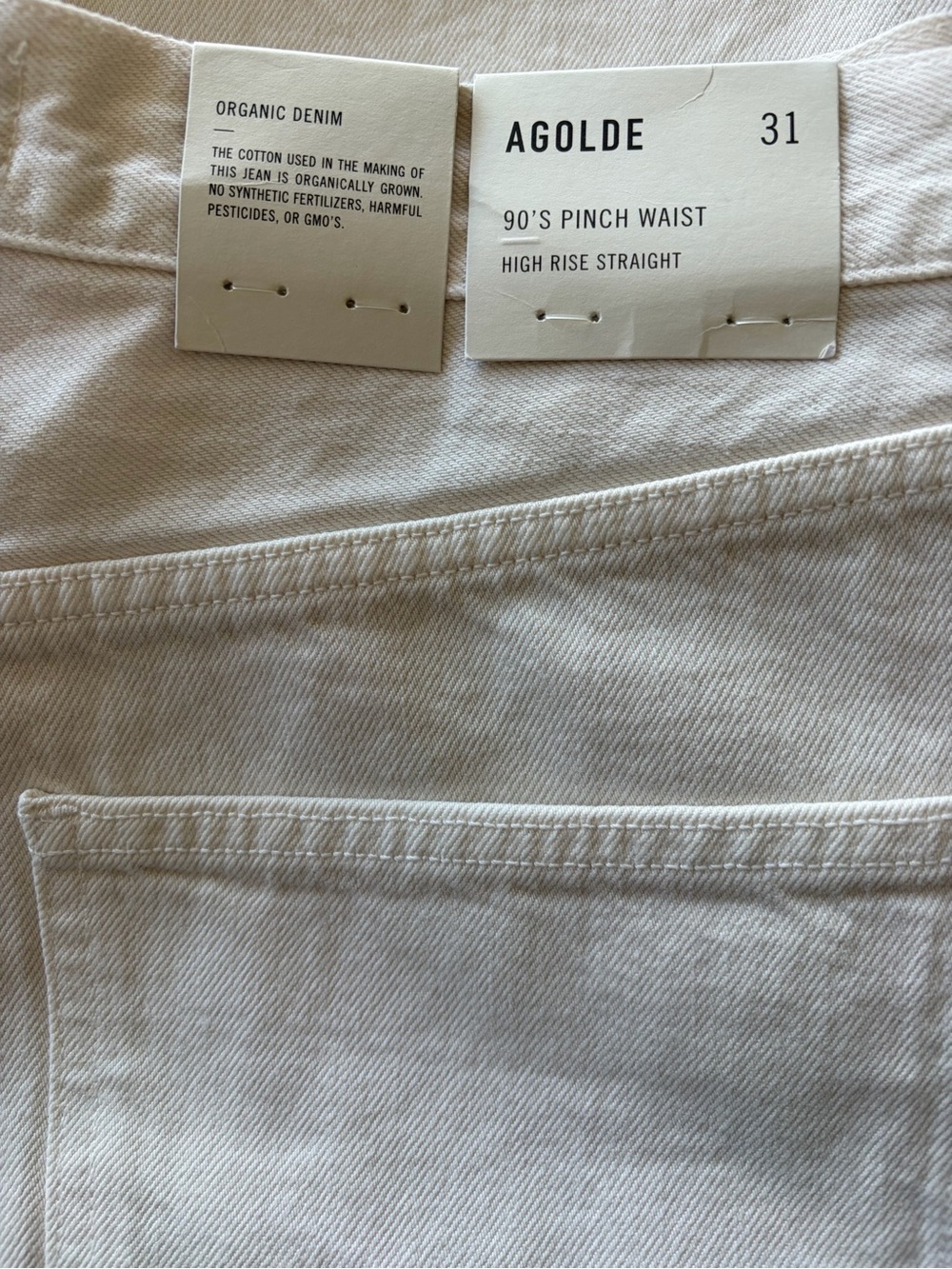 Agolde 90's Pinch Waist High-Rise Straight Jeans in Off-White/Cream